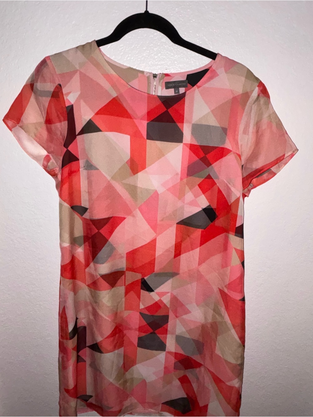Vince Camuto Coral Geometric Short-Sleeve Blouse